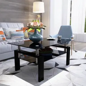 Rectangle Black Glass Coffee Table, Clear Coffee Table,Modern Side Center Tables for Living Room,Living Room Furniture Rectangle Black Glass Coffee Table, Clear Coffee Table,Modern Side Center Tables for Living Room,Living Room Furniture