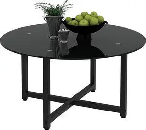 35.5'' Round Whole Black Coffee Table, Clear Coffee TableModern Side Center Tables for Living Room Living Room Furniture 35.5'' Round Whole Black Coffee Table, Clear Coffee TableModern Side Center Tables for Living Room Living Room Furniture