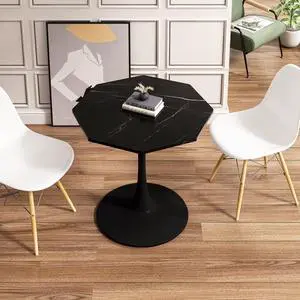 31.50"Modern Octagonal Coffee Table with Printed Black Marble Table Top,Metal Base, for Dining Room, Kitchen, Living Room 31.50"Modern Octagonal Coffee Table with Printed Black Marble Table Top,Metal Base, for Dining Room, Kitchen, Living Room
