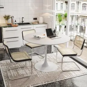 47.24"Modern Round Dining Table,Four Patchwork Tabletops with White Color Solid Wood Grain Table Top,Metal Base Dining Table, End Table Leisure Coffee Table 47.24"Modern Round Dining Table,Four Patchwork Tabletops with White Color Solid Wood Grain Table Top,Metal Base Dining Table, End Table Leisure Coffee Table