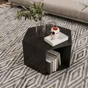 23.62'' Hexagonal Coffee Table Side Table Nightstand Burmese Sumac