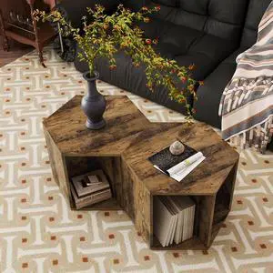 47.24'' Hexagonal Coffee Table Side Table Nightstand Antique Wood 2PCS 47.24'' Hexagonal Coffee Table Side Table Nightstand Antique Wood 2PCS