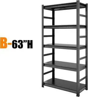 Adjustable Heavy Duty Metal Shelving - 5-Tier Storage Shelves, 2000LBS Load, Kitchen, Garage, Pantry H63 * W31.5 * D15.7