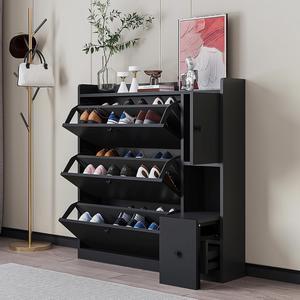 ON-TREND Versatile Shoe Cabinet with 3 Flip Drawers, Maximum Storage Entryway Organizer with Drawer, Free Standing Shoe Rack with Pull-down Seat for Hallway, Black