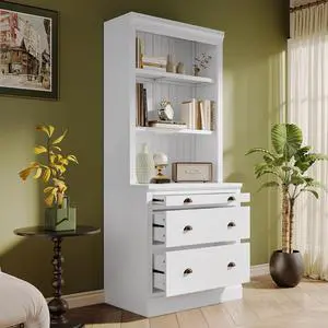 83.4"Tall Bookshelf with LED Lighting, Modern Bookcase with 3 Drawer and Open Shelves,Storage Bookshelf for Living Room,Home Office,White