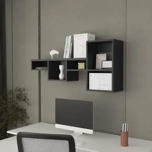 Black Wall-Mounted Shelf Unit with 5 Shelf