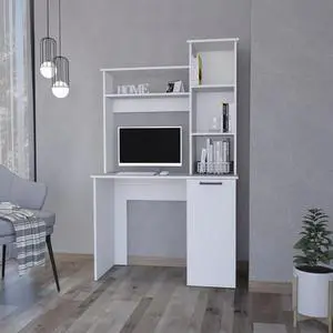 White 3-Tier Storage Shelves Computer Desk