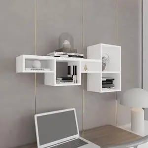 WALLSHE 47" Wide 7-Tier Wall Shelf, Cube Shelf Modular Shelf for Living Room, Home office, Bedroom  White