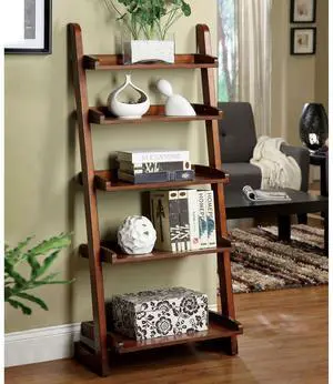 Antique Oak 1pc Ladder Shelf 5-Tier Shelf for Books Modern Style Living Room Display Shelf / Book Shelf