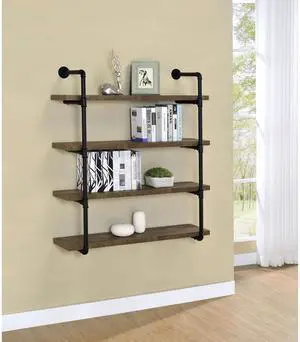 Black and Rustic Oak 40-inch Wall Shelf