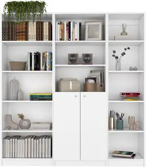 Platte 3 Piece Living Room Set with 3 Bookcases, White