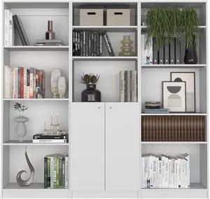 Utah 3 Piece Living Room Set with 3 Bookcases, White