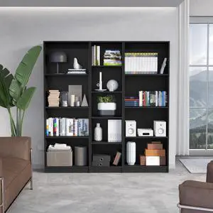 Durant 3 Piece Home Bookcase set, 67" Wide with 13 Shelves ,  Living Room Set Set  Matt Gray - White