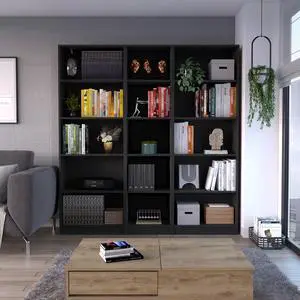 Black 3 Piece Living Room Set with 3 Bookcases