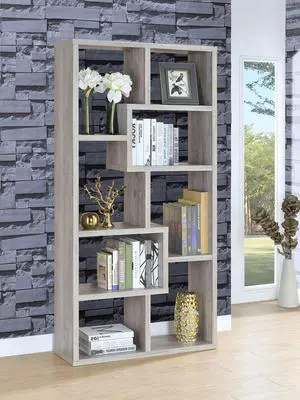Geometric bookcase Seven (7) Shelves Storage Shelf Solid Wood Furniture 1pc Grey Driftwood