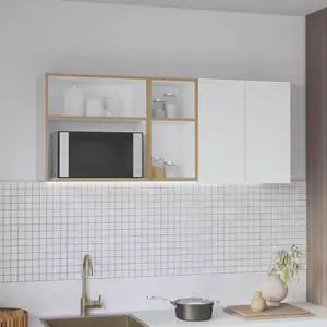 Corinto 59" Wide  Two - Door Wall Cabinet with Four Shelves, Drying Rack Dish for Kitchen, Garage, Laundry Room White - Natural Oak