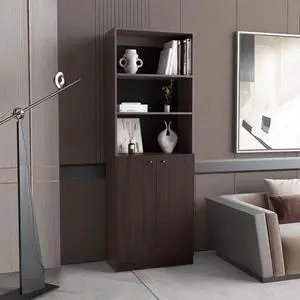 Home 2 Door Bookcase With Two Open Shelves And Concealed Storage, Stained Walnut