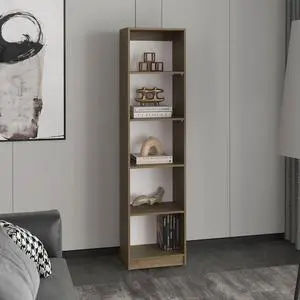 Home Slim Design Bookcase With 5-Tier Shelves, Vertical Freestanding Display Storage, Natural Oak