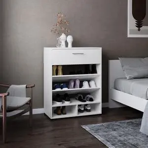 Alpine Shoe Rack, 3-Tier, One Drawer, Five Shelves, Shoe Storage, White