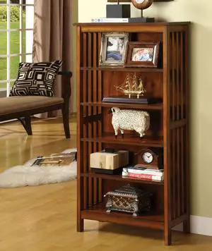 Transitional Media Shelf Five Convenient  Open Shelves, Oak