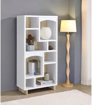 Geilys White and Distressed Pine 65-inch 8-shelf Bookcase