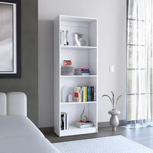 Vinton Bookcase with Spacious Tier-Shelving Design, White