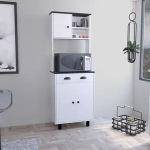 Salem Kitchen Pantry with 2 Cabinets, 2 Open Shelves, and Drawer