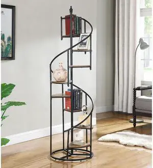 Rustic Brown and Black 8-Shelf Staircase Bookcase