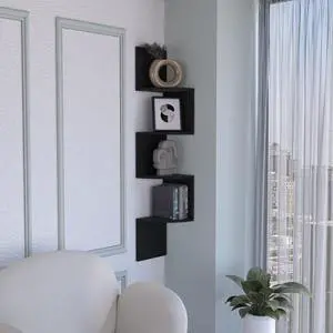 Rosset Corner Shelf, Modern Full-Wall Design with Multiple Shelving