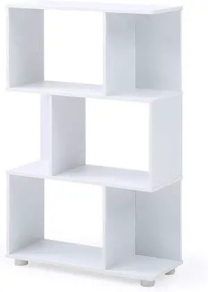 Modern Staggered 3-Shelf Manor Bookcase, White