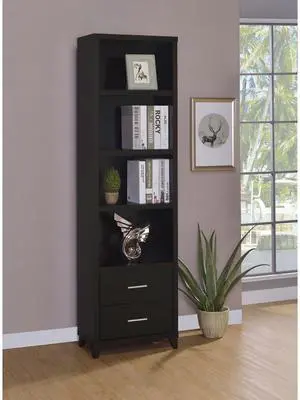 Cappuccino Media Tower with Shelf and Drawer