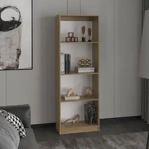 Home Bookcase With 4-Shelf Modern Display Unit For Books And Decor, Natural Oak