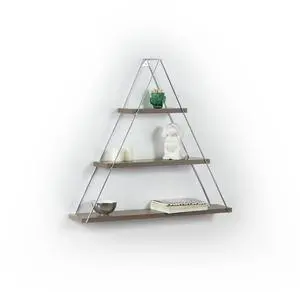 Moset Floating Wall Decor Wall Mounted Rustic Decorative Hanging Metal Bracket Triangle Shelf for Books, Walnut/Chrome