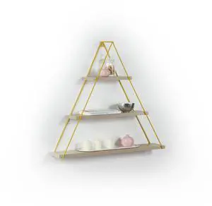 Moset Floating Wall Decor Wall Mounted Rustic Decorative Hanging Metal Bracket Triangle Shelf for Books, Oak/Yellow