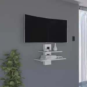 Havre Floating Shelf, Dual-Shelf Wall Unit with Cable Management, White