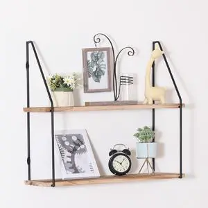 Gardenia Floating Shelf with Metal Brackets, Wall Mounted Rustic Wood Wall Storage, Decorative Hanging Display for Trophy, Photo Frames, Collectibles, and Much More (2-Tier  Natural Wood)