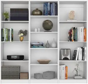 Chelton 3 Piece Living Room Set with 3 Bookcases, Matt Gray/ White