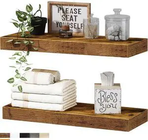Bathroom Shelves Floating Shelves for Wall Shelf Over Toilet Small Wall Mounted Farmhouse Decor 16 inch Set of 2, Rustic Brown