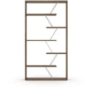 Furnish Home Store Wood Frame Etagere Open Back 6 Shelves Bookcase Industrial Bookshelf for Office and Living Rooms Modern Bookcases Large Bookshelf Organizer, Walnut/Chrome