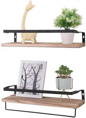 Floating Shelves, Long Wall Shelves Set of 2, Wall Mounted Shelves with Brackets for Bedroom, Living Room, Kitchen, Bathroom Natural Wood