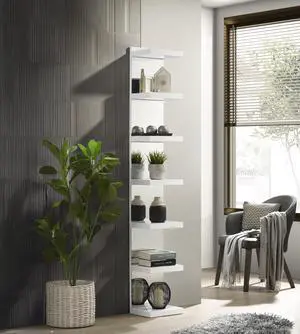1pc Glam White Open Shelving Rack with Mirrored Back Living Room Wooden Furniture