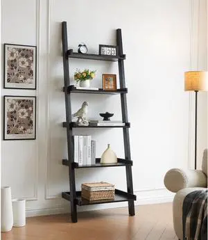 Bookcase ladder five shelf popular modern design multi-depth shelves with rounded shelf barrier corners