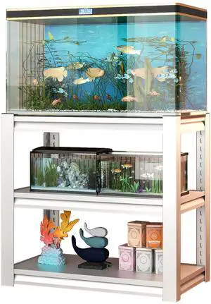 20-30 Gallon Fish Tank Stand - Metal Aquarium Stand, 34 "W x 18 "D x 31"H Adjustable Heavy Duty Reptile Tank Stand, Adjustable 3-Tier Fish Tank Rack Shelf for Home Office, Tank Not Included