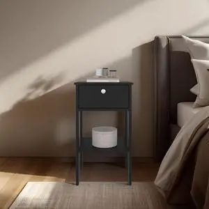 Newcastle Nightstand With One Drawer And Open Shelf, Modern Bedside Table, Black