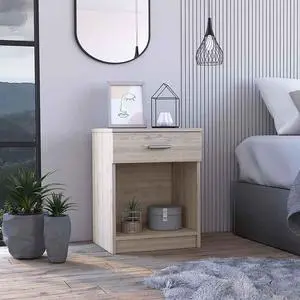 Eco Nightstand , End Table, Side Table Superior Top,  One Drawer, Lower Shelf -Light Gray