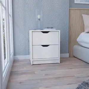 Basilea 2 Drawers Nightstand , End Table, Side Table Pull Out System -White