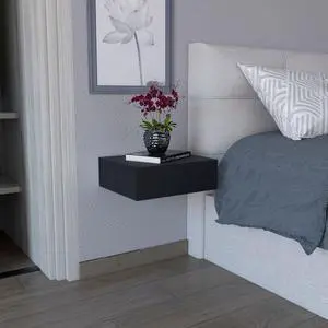 Milano Floating Nightstand , End Table, Side Table Wall-Mounted with Drawer -Black -Bedroom