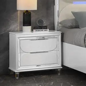Pearl White 2-Drawer Nightstand with Acrylic Crystal Legs Pearl White 2-Drawer Nightstand with Acrylic Crystal Legs