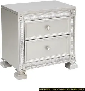 Glamorous Modern Design 1pc Nightstand of 2x Drawers Faux Crystal Knobs Silver Finish Furniture