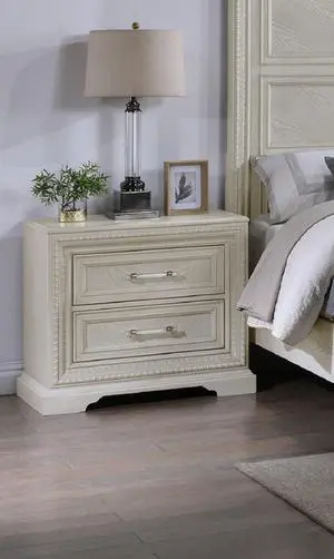 Beautiful Transitional Style 1pc 2-Drawer Nightstand White Cream Finish Wooden Home Bedroom Furniture Beautiful Transitional Style 1pc 2-Drawer Nightstand White Cream Finish Wooden Home Bedroom Furniture
